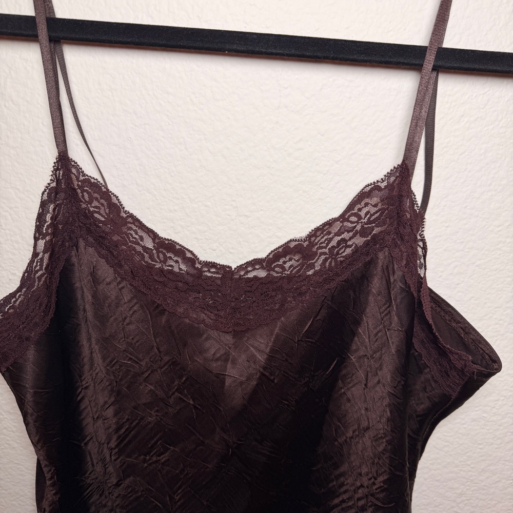 Self Esteem Brown Lace Camisole Satin Slip Top Y2K Coquette Layering Cami - Picture 4 of 14